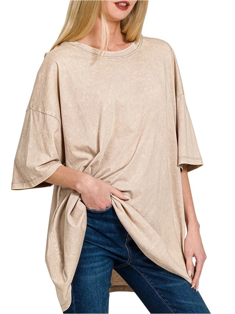 Zenana Ash Mocha Acid Wash Oversized Boyfriend Tee 2x/3x